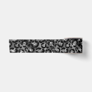 Leopardenmuster Schwarz und Silber Grau Satinband