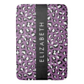Leopardenmuster, Spots, Lila Leopard, Ihr Name Badematte (Vorderseite Vertikal)