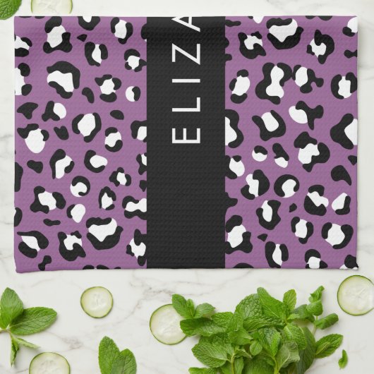 Leopardenmuster, Spots, Lila Leopard, Ihr Name Geschirrtuch (Gefaltet)