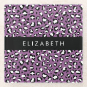 Leopardenmuster, Spots, Lila Leopard, Ihr Name Glasuntersetzer (Vorderseite)