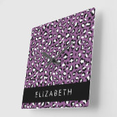 Leopardenmuster, Spots, Lila Leopard, Ihr Name Quadratische Wanduhr (Winkel)