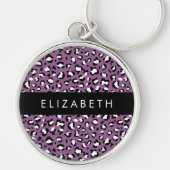 Leopardenmuster, Spots, Lila Leopard, Ihr Name Schlüsselanhänger (Vorne)
