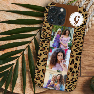 Leopardenprint 3 quadratische Fotos braun monogram Case-Mate iPhone Hülle