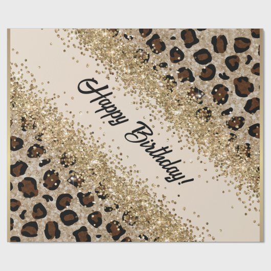 Leopardenprint Gold Glitter Geschenkpapier (Flach)
