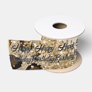 Leopardenprint Gold Glitter Satinband