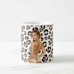 Leopardenprint Goldkleid Auburn Haar Kaffeetasse