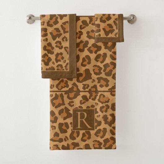 Leopardenprint in Brauntönen und Monogramm Badhandtuch Set (Insitu)