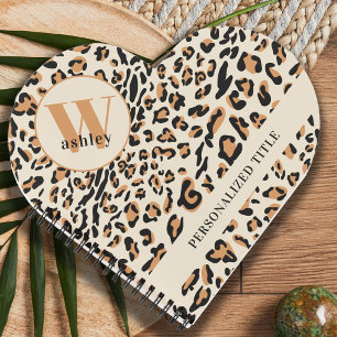 Leopardenprint Modern Monogramm Herzförmig Notizblock