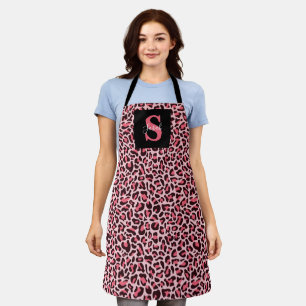 Leopardenprint-Monogramm-Trendy-Hotpink-Schürze Schürze