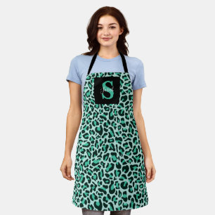 Leopardenprint-Monogramm-Trendy-Tealblau-Schürze Schürze