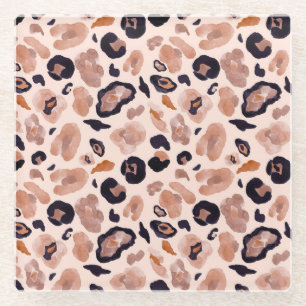 Leopardenprint, nahtlos, beige Hintergrund. Glasuntersetzer
