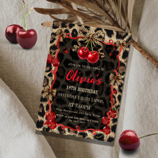 Leopardenprint Wilde Kirsche Glam Geburtstag Einladung