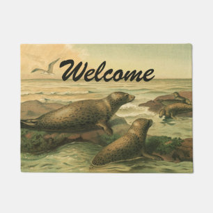 Leopardenseehunde, Vintage Wassertiere Meeresleben Fußmatte