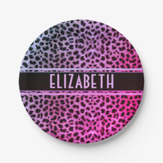 Leopardenspotdruck Personalisiert| Rosa Pappteller
