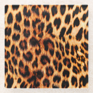 Leopardenstruktur, afrikanisches Tiermuster. Glasuntersetzer