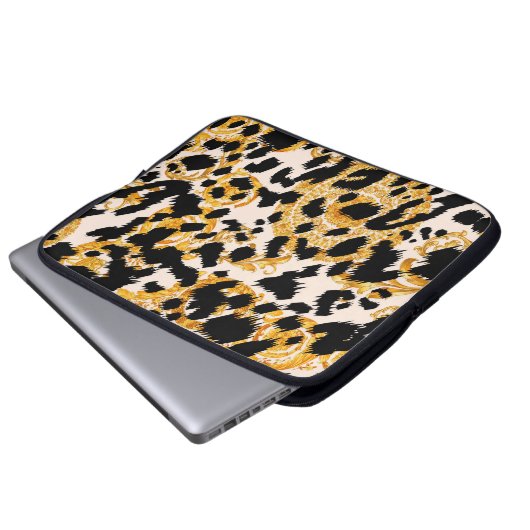 Leopardenstruktur: goldbarocke Muster. Laptopschutzhülle (Vorne Knopf)