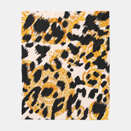 Leopardenstruktur mit goldbarocken Mustern Fleecedecke (Vorderseite)