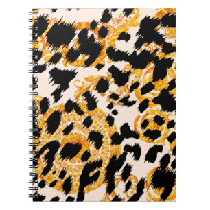 Leopardenstruktur mit goldbarocken Mustern Notizblock