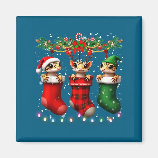 Leopardgecko in Weihnachts-Socken leuchtet Leopard Magnet (Vorne)