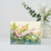 Leopardgecko mit rosa Fleck und Lilienblüte Postkarte (Stehend Vorderseite)