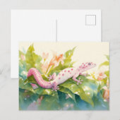 Leopardgecko mit rosa Fleck und Lilienblüte Postkarte (Vorne/Hinten)