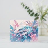 Leopardgecko mit Türkispunkt und Tropenblume Postkarte (Stehend Vorderseite)