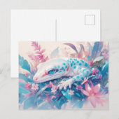Leopardgecko mit Türkispunkt und Tropenblume Postkarte (Vorne/Hinten)