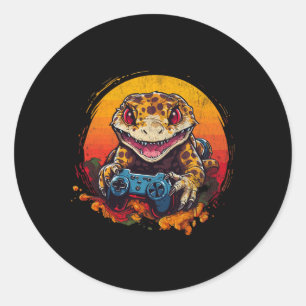 Leopardgecko spielt Videospiel Echse und Reptil Runder Aufkleber