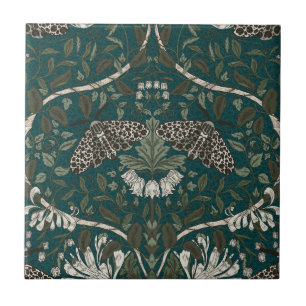 Leopardmotte und Heckenkirsche Botanisch Vintage Fliese