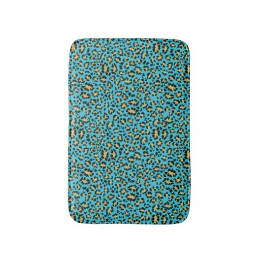 Leopardprint auf gemütlicher blauer Badematte (Vorderseite Vertikal)