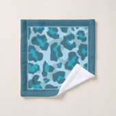 Leopardprint und Monogramm in blauen Tönen Badhandtuch Set (Waschlappen)