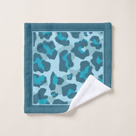 Leopardprint und Monogramm in blauen Tönen Badhandtuch Set (Waschlappen)