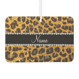 Leopardruckdruck auf individuelle Name Gelb-Glitze Autolufterfrischer