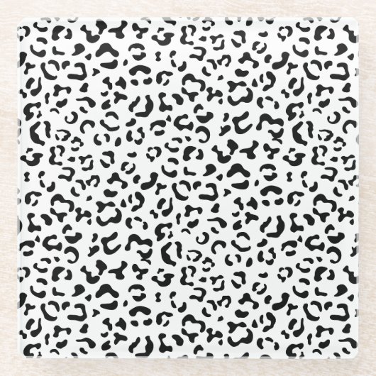 Leopardrucke, Leoparden, Schwarz und Weiß Glasuntersetzer (Vorderseite)