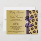 Leopardrucke, Lila Bow Baby Dusche Einladung (Rückseite)