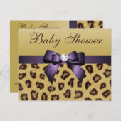 Leopardrucke, Lila Bow Baby Dusche Einladung (Vorne/Hinten)