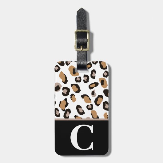 Leopardrucke, Schwarz, Weiß, Tan-Farbblock Gepäckanhänger (Vorderseite vertikal)