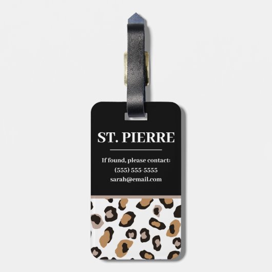 Leopardrucke, Schwarz, Weiß, Tan-Farbblock Gepäckanhänger (Rückseite vertikal)