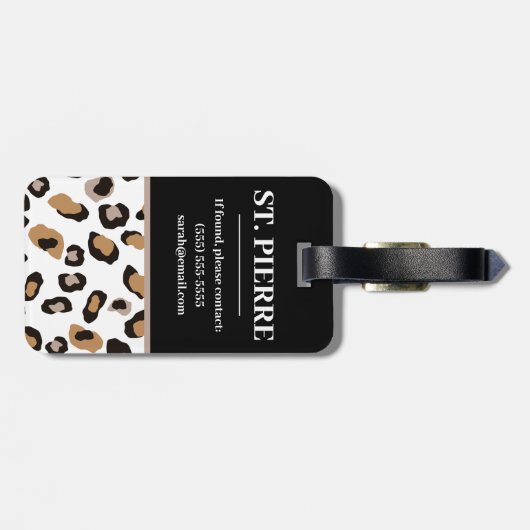 Leopardrucke, Schwarz, Weiß, Tan-Farbblock Gepäckanhänger (Rückseite horizontal)