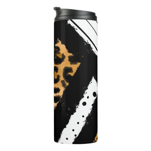 Leopardrucke, schwarze und weiße Polka-Punkte, Str Thermosbecher (Nach rechts gedreht)