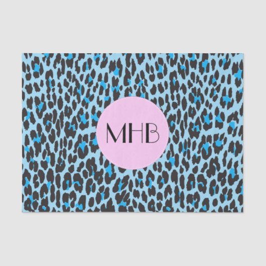 Leopardrucke, Spots, Blauer Leopard, Monogramm Seidenpapier (Vorderseite)