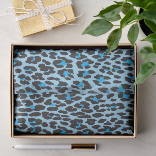 Leopardrucke, Spots, Blauer Leopard, Monogramm Seidenpapier (Geschenk)