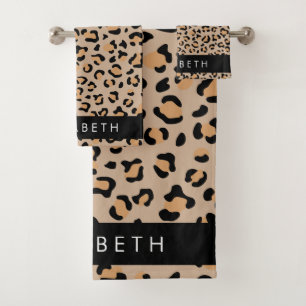 Leopardrucke, Spots, Braunleopard, Ihr Name Badhandtuch Set