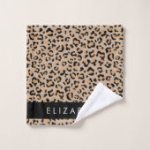 Leopardrucke, Spots, Braunleopard, Ihr Name Badhandtuch Set (Waschlappen)
