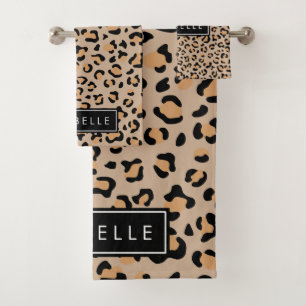 Leopardrucke, Spots, Braunleopard, Ihr Name Badhandtuch Set