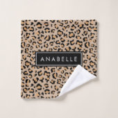 Leopardrucke, Spots, Braunleopard, Ihr Name Badhandtuch Set (Waschlappen)