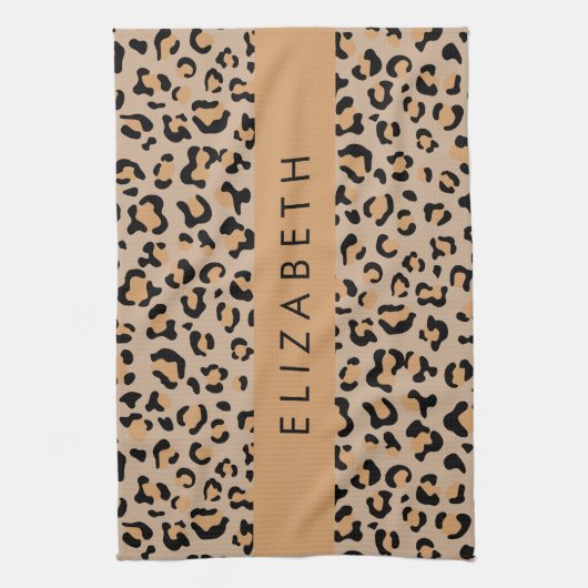 Leopardrucke, Spots, Braunleopard, Ihr Name Geschirrtuch (Vertikal)