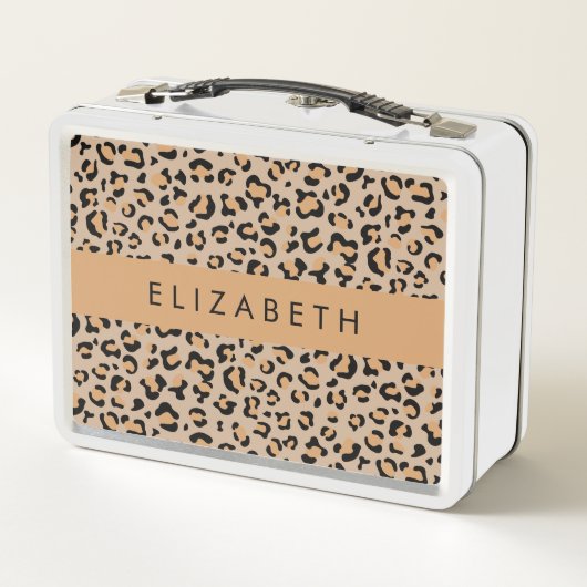 Leopardrucke, Spots, Braunleopard, Ihr Name Metall Brotdose (Rückseite)