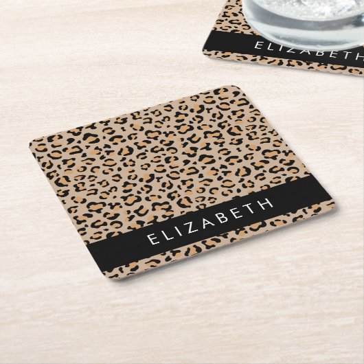 Leopardrucke, Spots, Braunleopard, Ihr Name Rechteckiger Pappuntersetzer (angewinkelt)