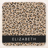 Leopardrucke, Spots, Braunleopard, Ihr Name Rechteckiger Pappuntersetzer (Vorderseite)